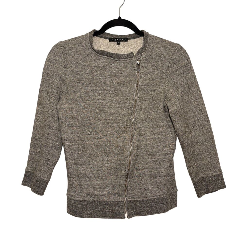 Theory Cotton Blend Full Zip Long Sleeve Sweatshirt Blazer Small